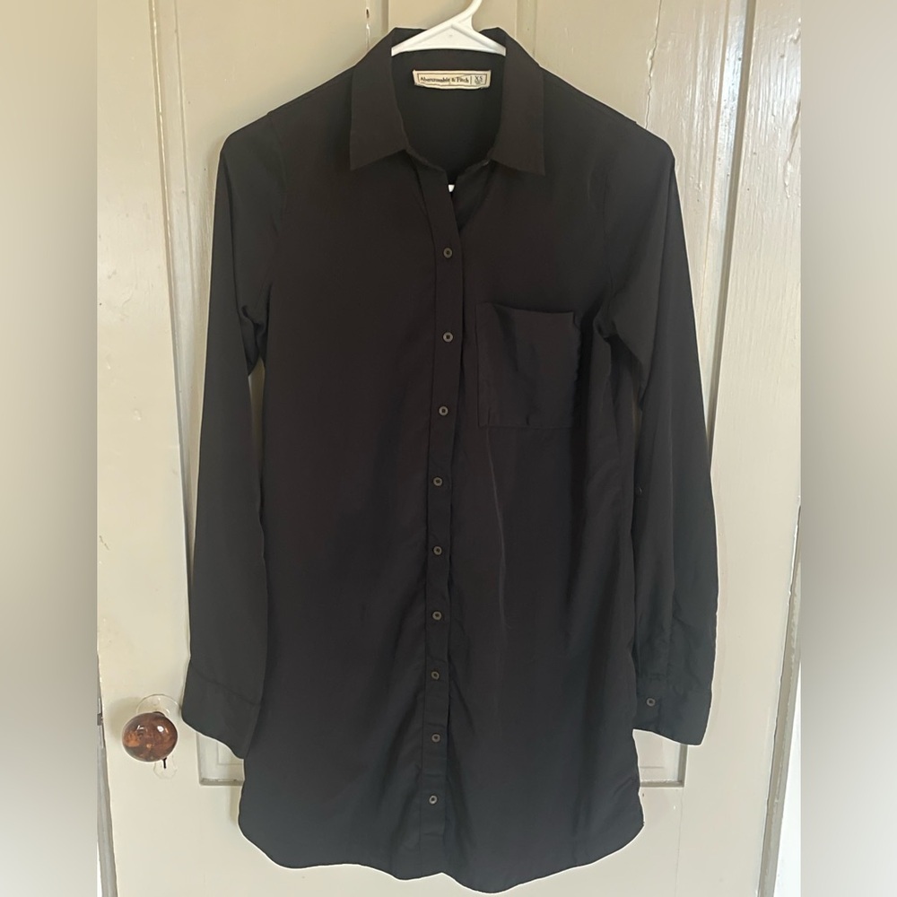 Abercrombie & Fitch Black Long Sleeve Button Up Shirt Dress Like New Sexy XS - Picture 3 of 8